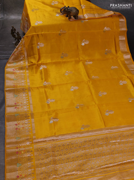 Yellow & Beige Poona Silk Saree - Shibori Blouse