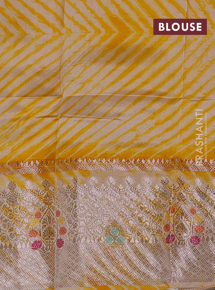 Yellow & Beige Poona Silk Saree - Shibori Blouse