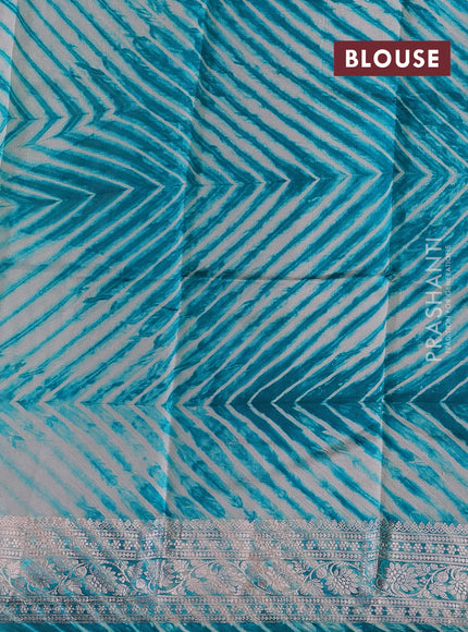 Teal Blue & Beige Poona Silk Saree - Shibori Blouse