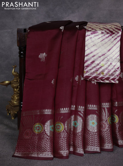 Maroon & Beige Poona Silk Saree - Shibori Blouse