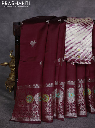 Maroon & Beige Poona Silk Saree - Shibori Blouse