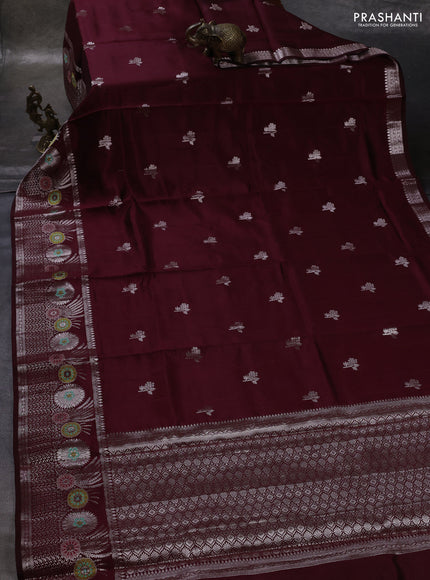 Maroon & Beige Poona Silk Saree - Shibori Blouse
