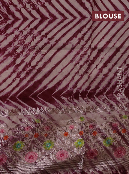 Maroon & Beige Poona Silk Saree - Shibori Blouse
