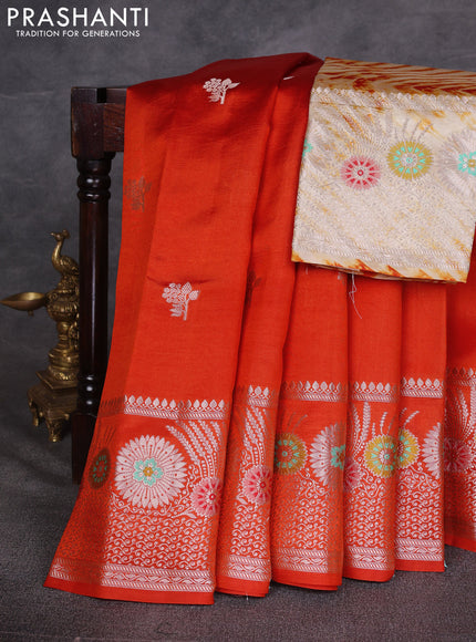Orange & Beige Poona Silk Saree - Shibori Blouse
