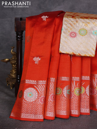 Orange & Beige Poona Silk Saree - Shibori Blouse