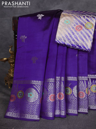 Violet & Beige Poona Silk Saree - Shibori Blouse