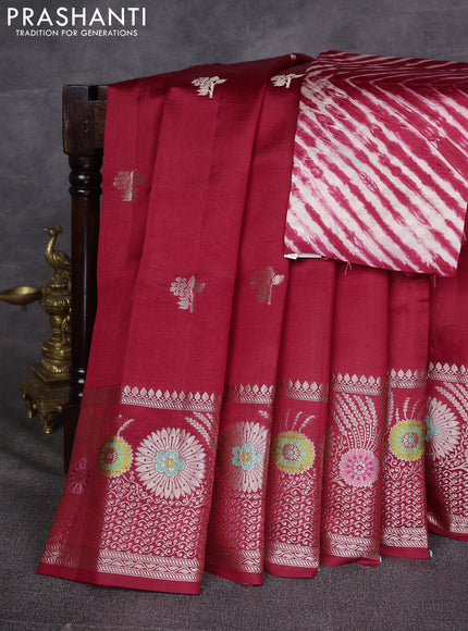 Red & Beige Poona Silk Saree - Shibori Blouse