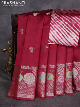 Red & Beige Poona Silk Saree - Shibori Blouse
