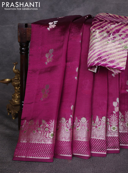 Wine  & Beige Poona Silk Saree - Shibori Blouse