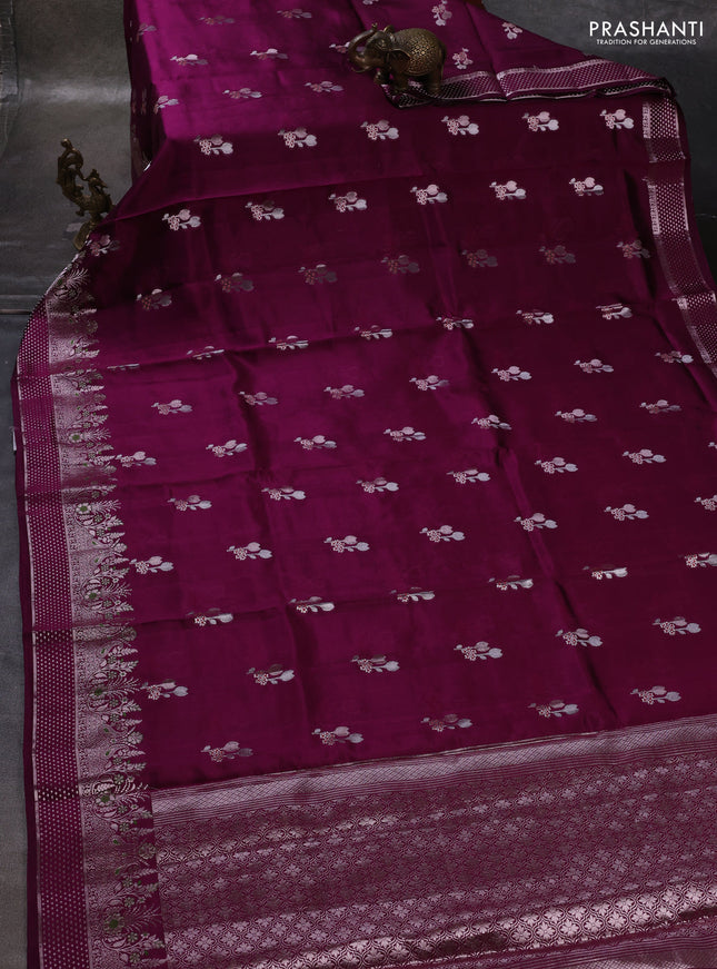 Wine  & Beige Poona Silk Saree - Shibori Blouse
