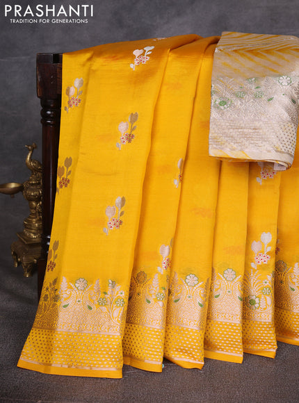 Yellow & Beige Poona Silk Saree - Shibori Blouse