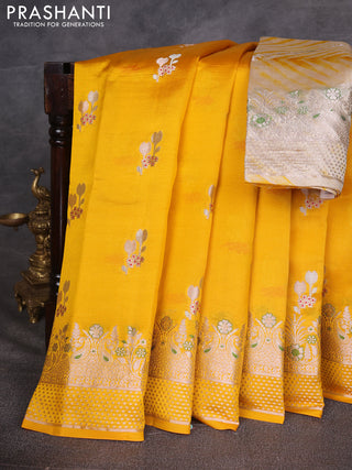 Yellow & Beige Poona Silk Saree - Shibori Blouse