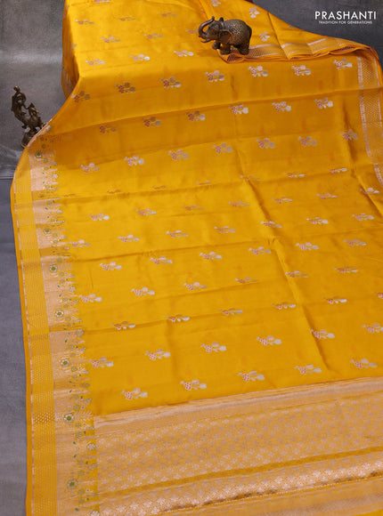 Yellow & Beige Poona Silk Saree - Shibori Blouse