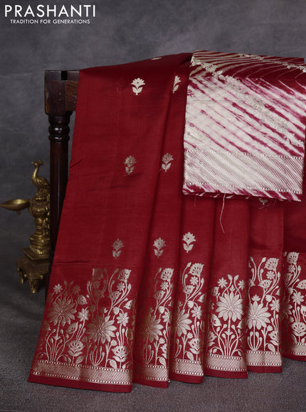Red & Beige Poona Silk Saree - Shibori Blouse