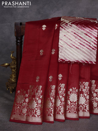 Red & Beige Poona Silk Saree - Shibori Blouse