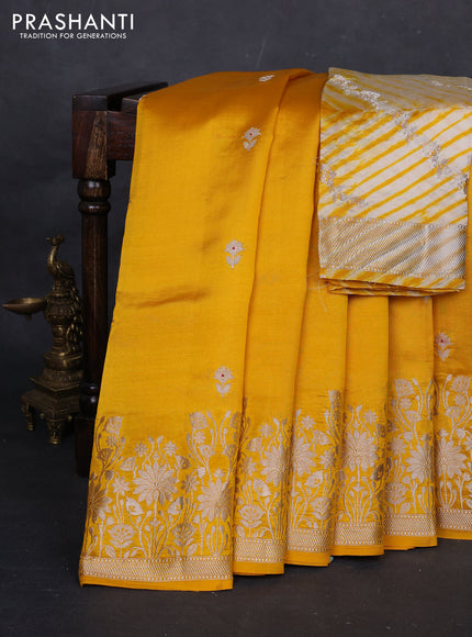 Yellow & Beige Poona Silk Saree - Shibori Blouse