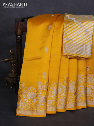 Yellow & Beige Poona Silk Saree - Shibori Blouse