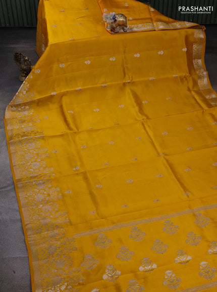 Yellow & Beige Poona Silk Saree - Shibori Blouse