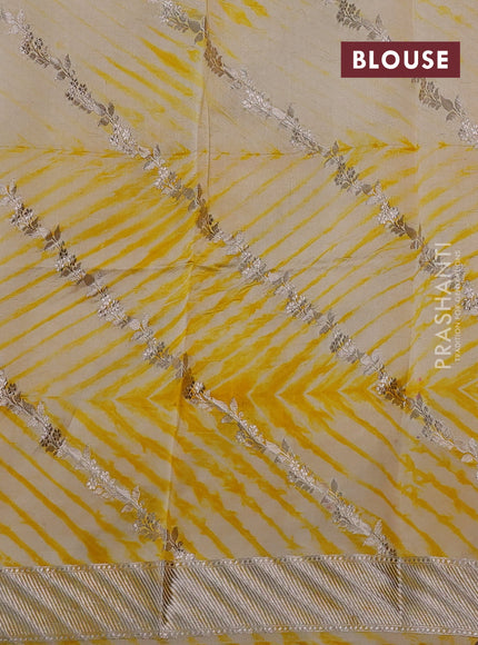 Yellow & Beige Poona Silk Saree - Shibori Blouse