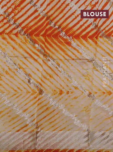 Orange & Beige Poona Silk Saree - Shibori Blouse