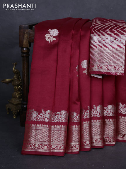 Maroon & Beige Poona Silk Saree - Shibori Blouse