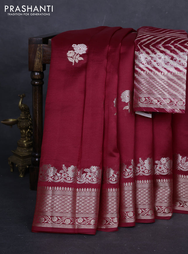 Maroon & Beige Poona Silk Saree - Shibori Blouse