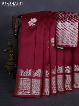 Maroon & Beige Poona Silk Saree - Shibori Blouse