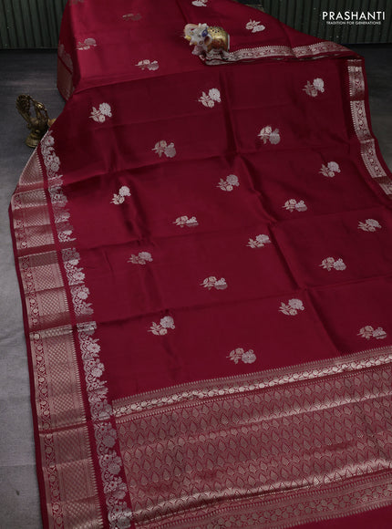 Maroon & Beige Poona Silk Saree - Shibori Blouse