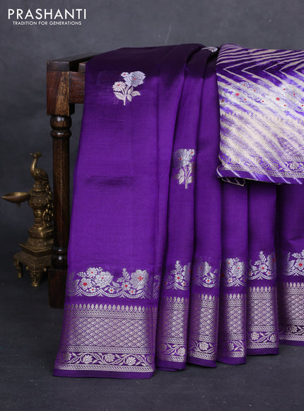 Violet & Beige Poona Silk Saree - Shibori Blouse
