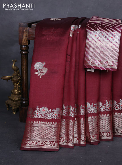 Wine & Beige Poona Silk Saree - Shibori Blouse