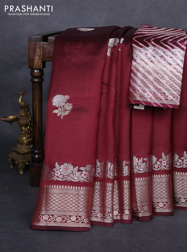 Wine & Beige Poona Silk Saree - Shibori Blouse
