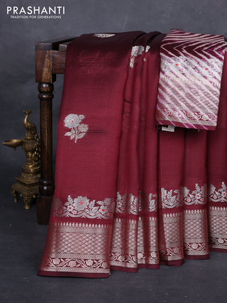 Wine & Beige Poona Silk Saree - Shibori Blouse