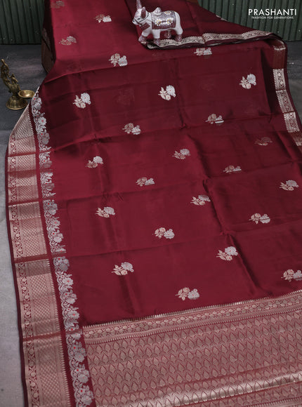 Wine & Beige Poona Silk Saree - Shibori Blouse
