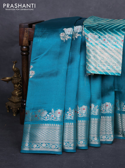 Peacock Green & Beige Poona Silk Saree - Shibori Blouse