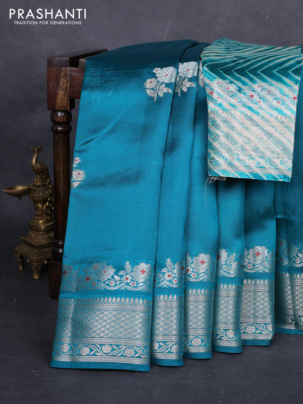 Peacock Green & Beige Poona Silk Saree - Shibori Blouse