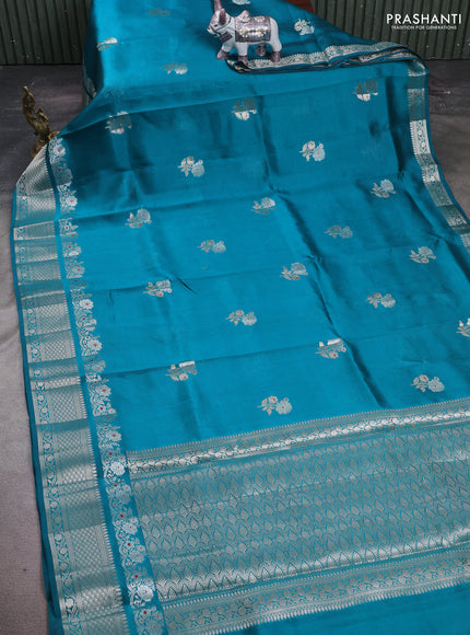 Peacock Green & Beige Poona Silk Saree - Shibori Blouse