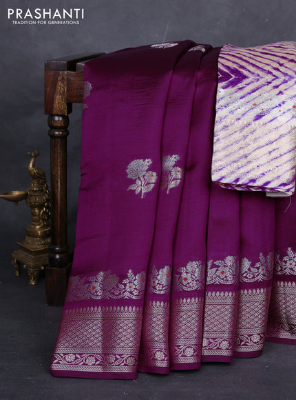 Purple & Beige Poona Silk Saree - Shibori Blouse