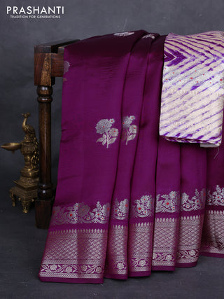 Purple & Beige Poona Silk Saree - Shibori Blouse