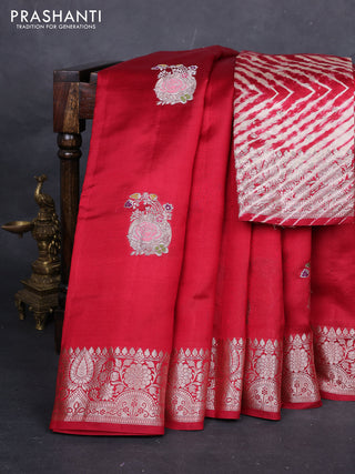 Maroon & Beige Poona Silk Saree - Shibori Blouse
