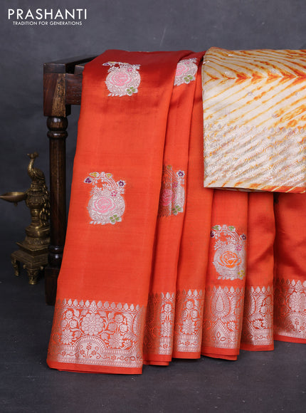 Orange & Beige Poona Silk Saree - Shibori Blouse