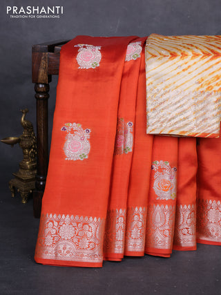 Orange & Beige Poona Silk Saree - Shibori Blouse