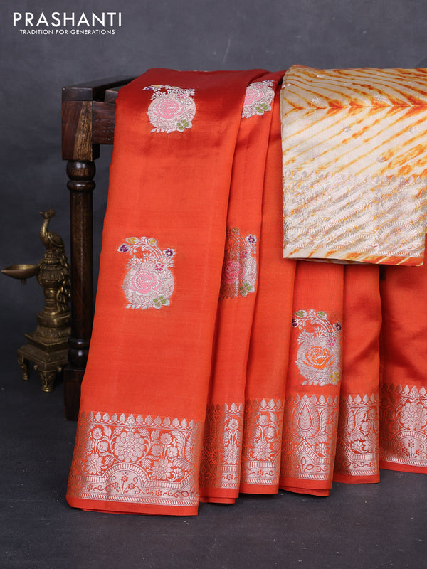 Orange & Beige Poona Silk Saree - Shibori Blouse