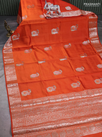 Orange & Beige Poona Silk Saree - Shibori Blouse