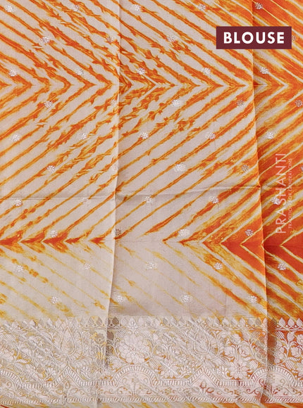 Orange & Beige Poona Silk Saree - Shibori Blouse