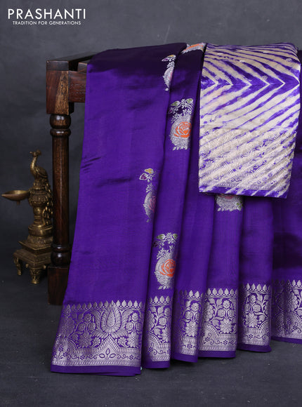 Violet & Beige Poona Silk Saree - Shibori Blouse