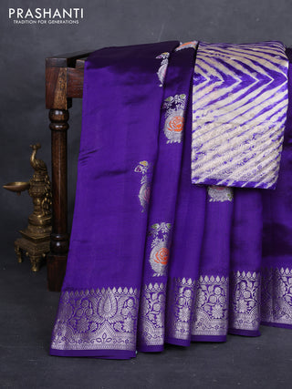 Violet & Beige Poona Silk Saree - Shibori Blouse