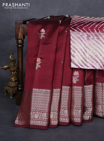 Wine & Beige Poona Silk Saree - Shibori Blouse