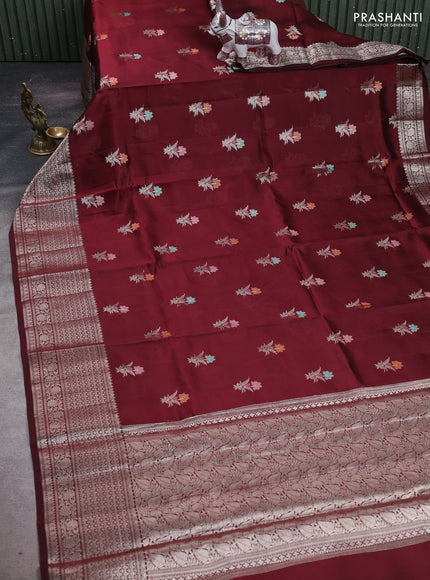 Wine & Beige Poona Silk Saree - Shibori Blouse