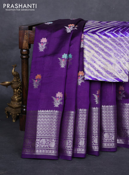 Violet & Beige Poona Silk Saree - Shibori Blouse