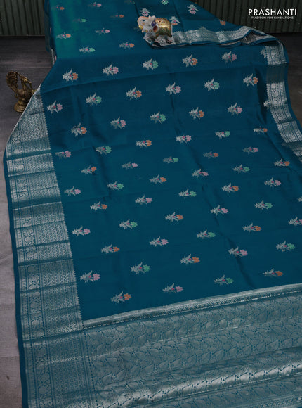 Teal Blue & Beige Poona Silk Saree - Shibori Blouse